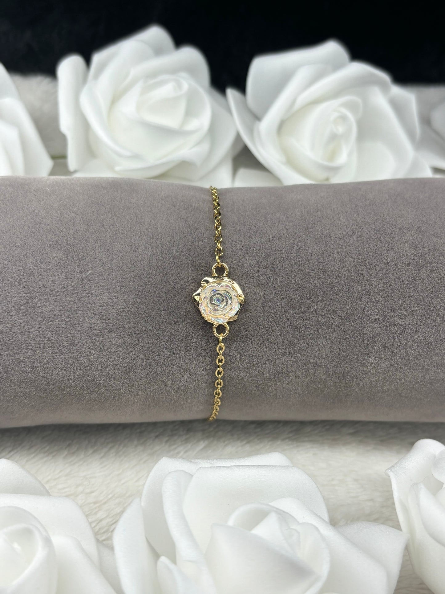 Chaine Fine Fleurs Rose Argenté Femme