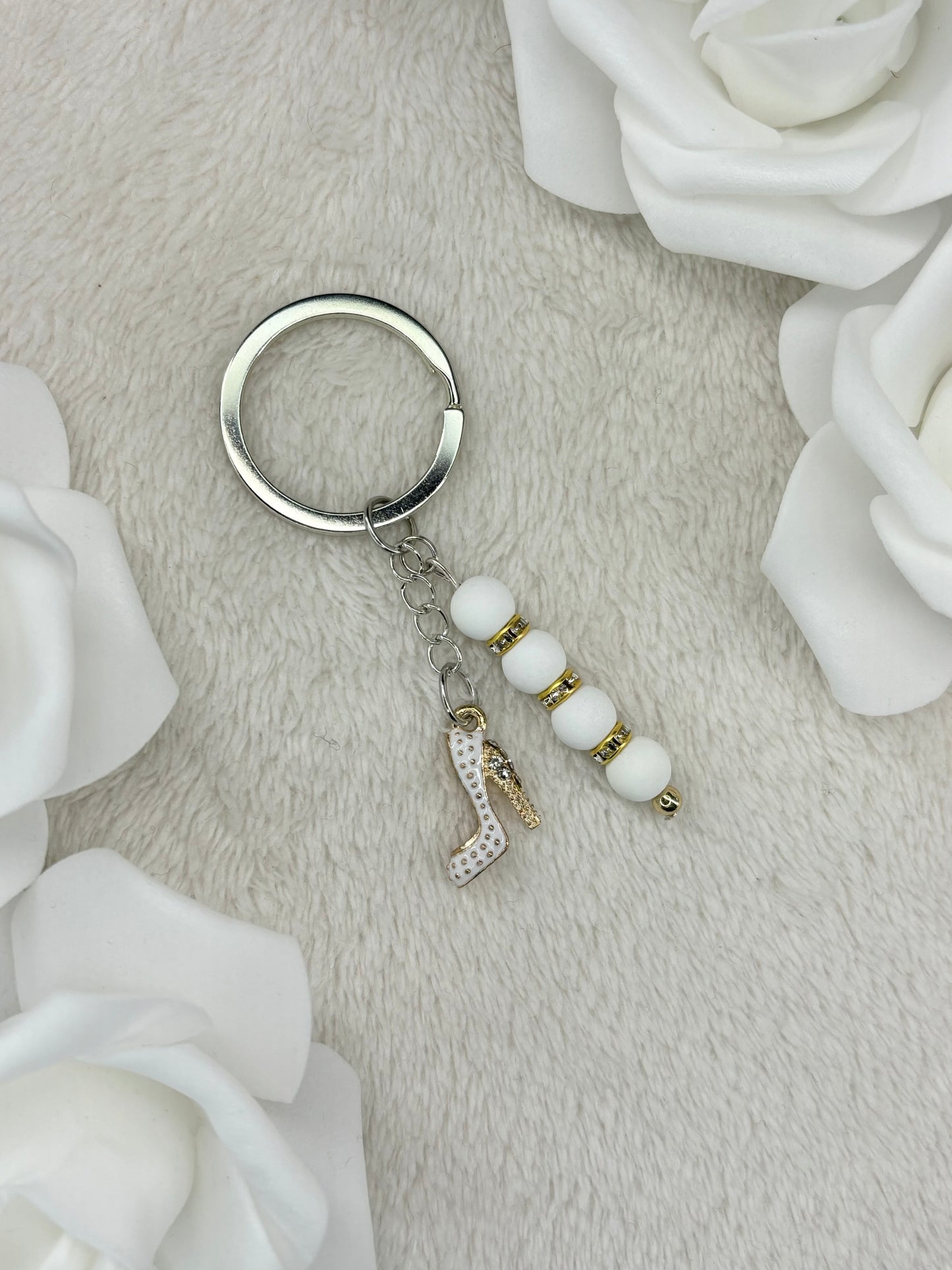 Porte clés Talon Strass Blanc Mat