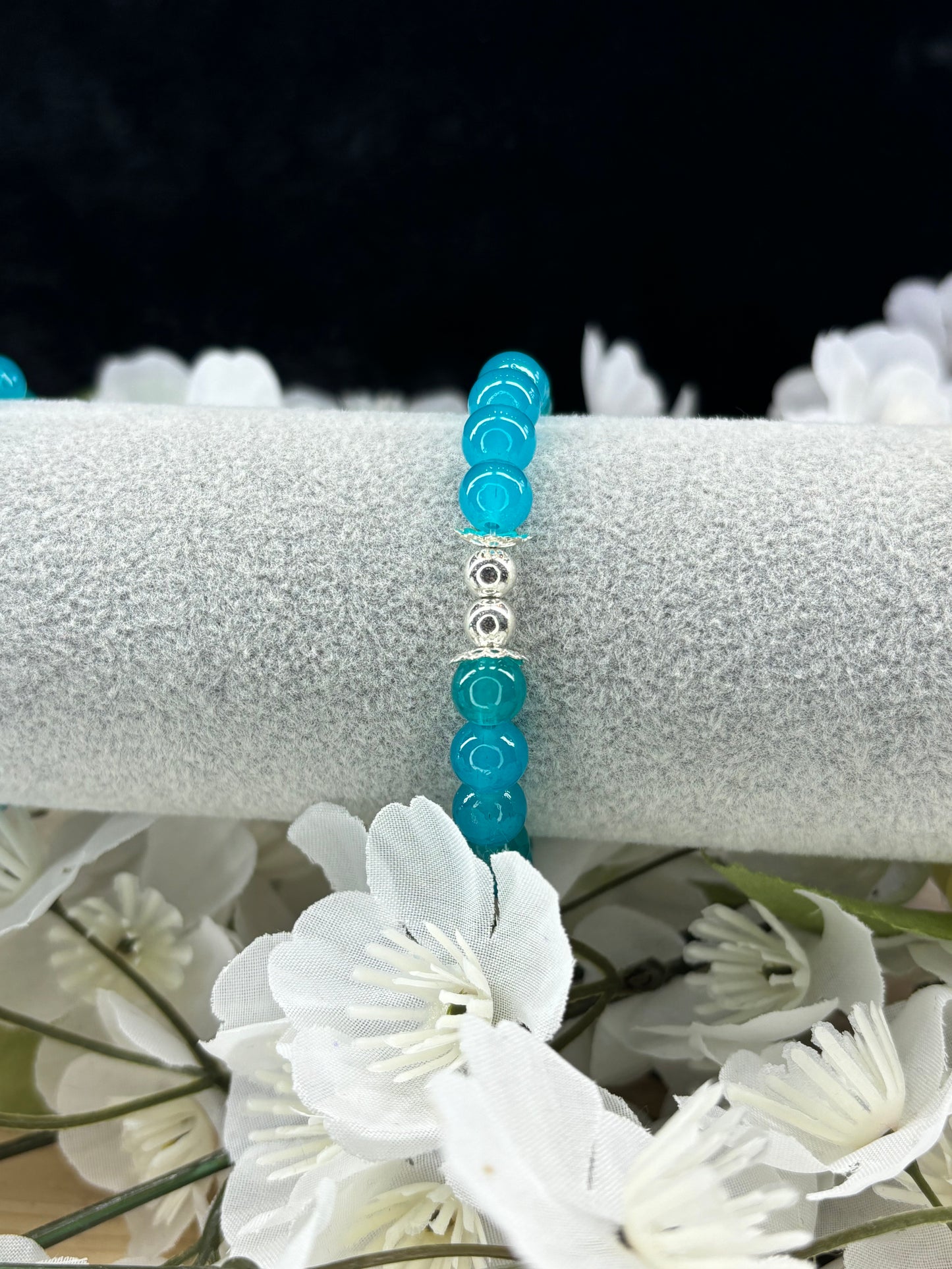 Flower Bleu Turquoise Argenté Femme